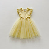Summer Arrival Sleeveless Solid Color Tulle Patchwork Dress for Stylish Girls