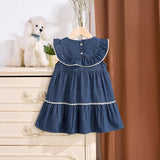 Summer Baby Kids Girls Denim Sleeveless Flowers Pattern Embroidered Dress - MyKids-USA™