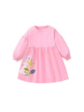 New Arrival Autumn Girls Long Sleeves Flowers And Rabbit Pattern Crew Neck Dress - MyKids-USA™