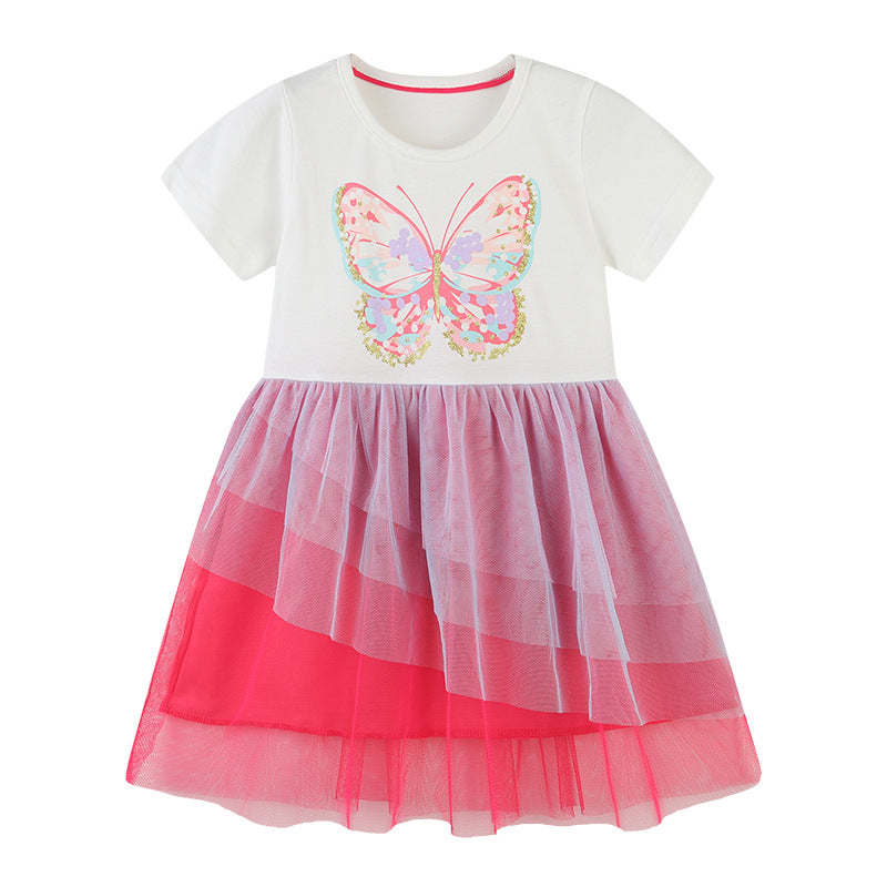 Baby Girl Butterfly Patched Pattern Mesh Patchwork Dress - MyKids-USA™
