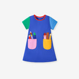 Summer New Arrival Pencils Pattern Short Sleeves Pocketed Dress for Stylish Girls - MyKids-USA™
