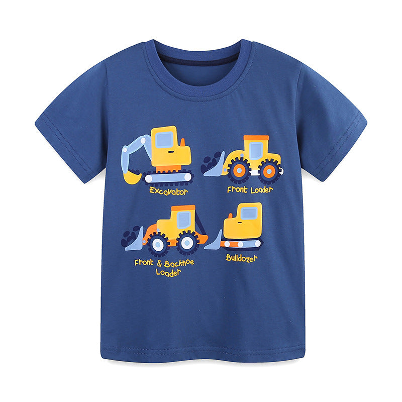 Summer Boys’ Engineering Car Cartoon Pattern T-shirt in European and American Style - MyKids-USA™