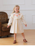 Arrival Autumn Girls Butterfly Embroidery Pattern Long Sleeves Ruffle Neck Dress - MyKids-USA™