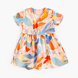 Summer New Arrival Baby Girls Casual Leaves Print Short Sleeves V Neck Dress - MyKids-USA™