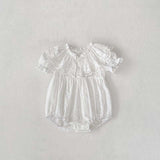 New Arrival Summer Baby Kids Girls Hollow Out Collar Short Sleeves Solid Color Floral Embroidery Onesies And Dress – Princess Sister Matching Set - MyKids-USA™