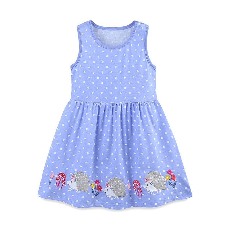 Summer Pure Cotton Animals and Flowers Pattern Sleeveless Dress for Stylish Girls - MyKids-USA™