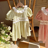 New Arrival Summer Kids Girls Short Sleeves Ruffle Collar Princess Dress - MyKids-USA™