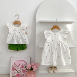 Summer Arrival Floral Pattern Fly Sleeves Square Neck Top and Shorts Set/Dress for Stylish Girls