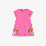 Summer Arrival Animals and Dots Pattern Short Sleeves Dress for Stylish Girls