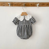 Summer Girls Simple Plaid Pattern Short Sleeves Onesies and Girls’ Dress – Princess Sister Matching - MyKids-USA™
