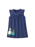 Summer New Design Girls Sleeveless Duck Pattern Blue Dots Dress