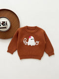 Autumn Arrival Baby Kids Unisex Comfortable Halloween Ghost Pattern Knitted Long Sleeves Pullover