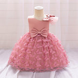 New Design Summer Baby Kids Girls Sleeveless Butterfly Pattern Mesh Bow Tied Strap Dress