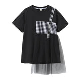 Black Plaid Patched Design Mesh Casual Dress - MyKids-USA™
