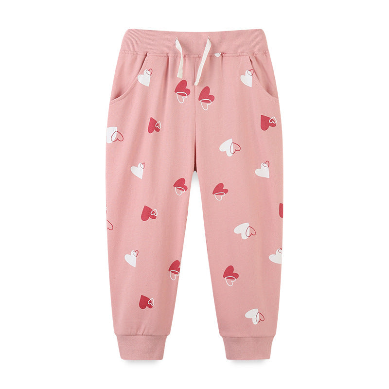 Baby Girl Heart Print Pattern Solid Color Cute Sport Trousers - MyKids-USA™