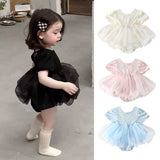 Summer Arrival Baby Cute Solid Color Short Sleeves Tulle Design Onesies