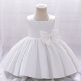 Baby Girl Solid Color Bow Patched Design Sleeveless Western Style Satin Dress