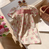 Summer Baby Kids Girls French Short Sleeves Floral Pattern Printed Dress - MyKids-USA™