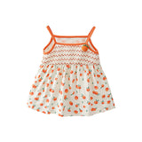 New Design Summer Girls Vivid Orange Print Striped Sleeveless Strap Dress - MyKids-USA™