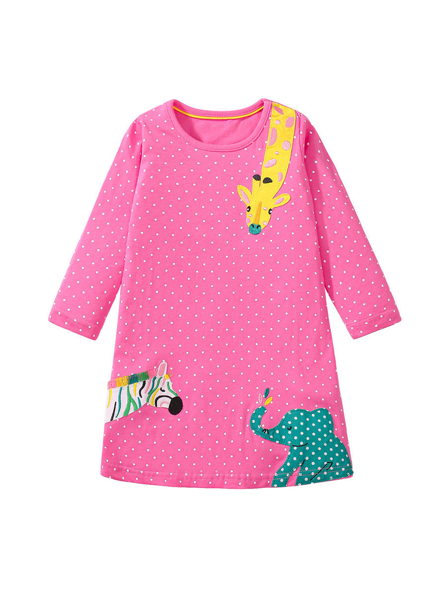Design Autumn Girls Vivid Dots And Animals Pattern Long Sleeves Dress - MyKids-USA™