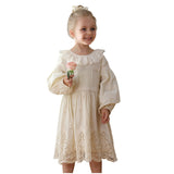 Spring and Autumn Solid Color Long-sleeved Dress with Lace Collar for Stylish Girls - MyKids-USA™