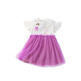 Summer Arrival Cartoon Pattern Fly Sleeves Tulle Patchwork Dress for Stylish Girls