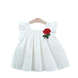 Summer Hot Selling Baby Kids Girls Hollow Out Flowers Pattern Fly Sleeves Square Neck Princess Dress - MyKids-USA™