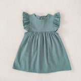 Summer Arrival Solid Color Fly Sleeves Crew Neck Dress for Stylish Girls - MyKids-USA™