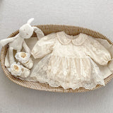 Arrival Baby Girls Long Sleeves Solid Color Floral Embroidered Tulle Bodysuits Dress - MyKids-USA™