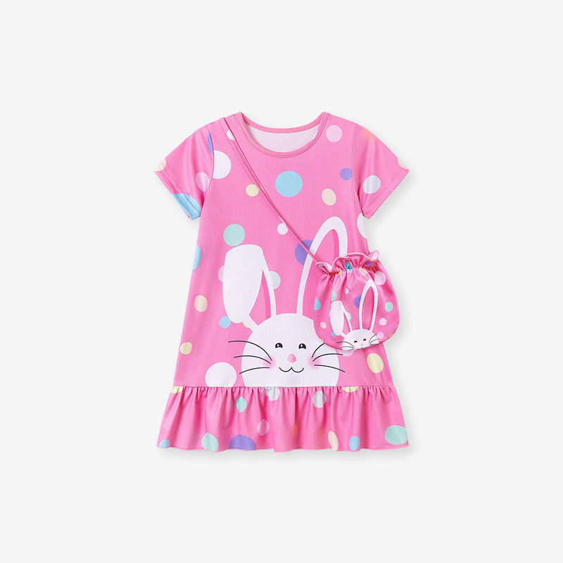 Summer Arrival Cartoon and Polka Dots Pattern Short Sleeves Dress for Stylish Girls - MyKids-USA™