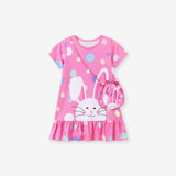 Summer Arrival Cartoon and Polka Dots Pattern Short Sleeves Dress for Stylish Girls - MyKids-USA™