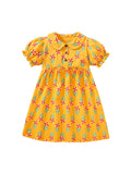 Baby Kids Girls Peter Pan Collar Floral Design Short Sleeves Dress - MyKids-USA™