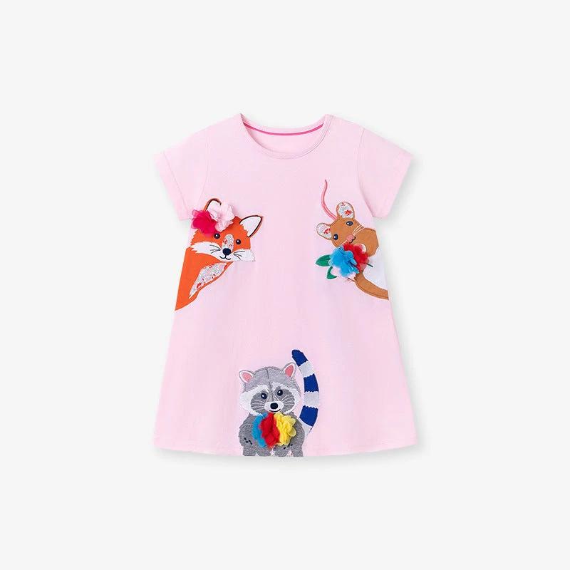 Summer Arrival Animals Cartoon Pattern Short Sleeves Dress for Stylish Girls - MyKids-USA™