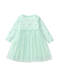 Arrival Autumn Girls Rainbows Print Crew Neck Long Sleeves Tulle Patchwork Princess Dress