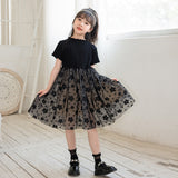 Solid Black Short Sleeve Mesh Dress For Children Girl - MyKids-USA™
