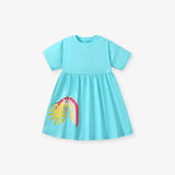 Summer Pure Cotton Cartoon Rainbow Pattern Short Sleeves Dress for Stylish Girls - MyKids-USA™