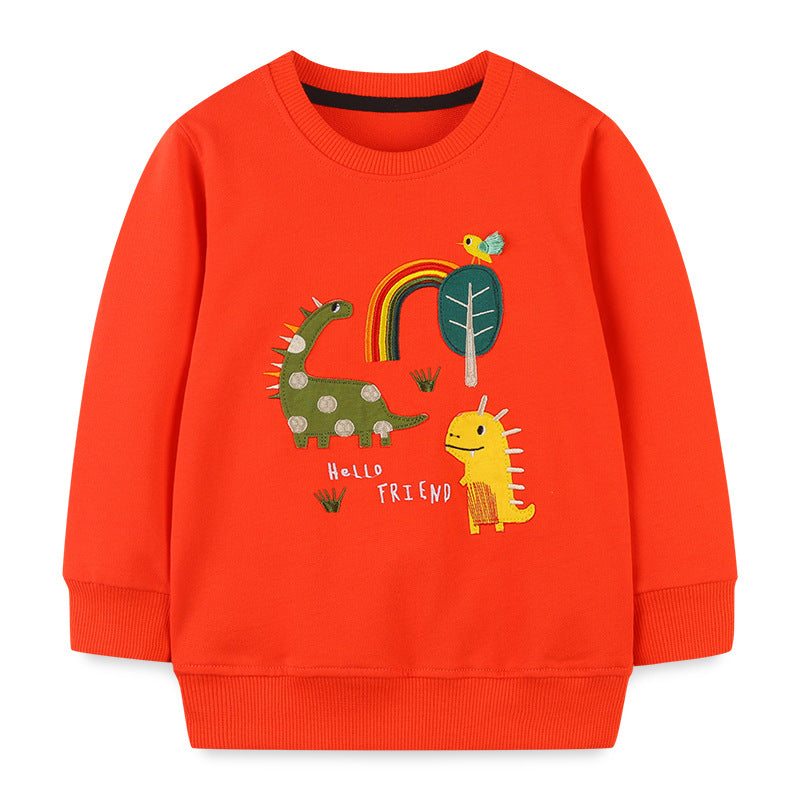 Baby Boy Dinosaur Embroidered Pattern O-Neck Pullover Hoodie - MyKids-USA™