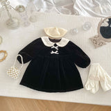 Autumn and Winter Arrival Baby Girls Long Sleeves Peter Pan Collar Cozy Dress - MyKids-USA™