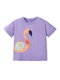 Girls’ Flamingo Cartoon Pattern Short Sleeves T-Shirt In European And American Style For Summer - MyKids-USA™