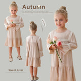 Arrival Autumn Girls Simple Square Neck Long Sleeves Patchwork Design Dress - MyKids-USA™