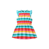 Summer Arrival Colorful Striped Pattern Fly Sleeves Dress for Stylish Girls
