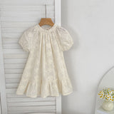 Summer Girls Solid Color Flowers Embroidery Short Sleeves Onesies and Girls’ Dress – Princess Sister Matching Set