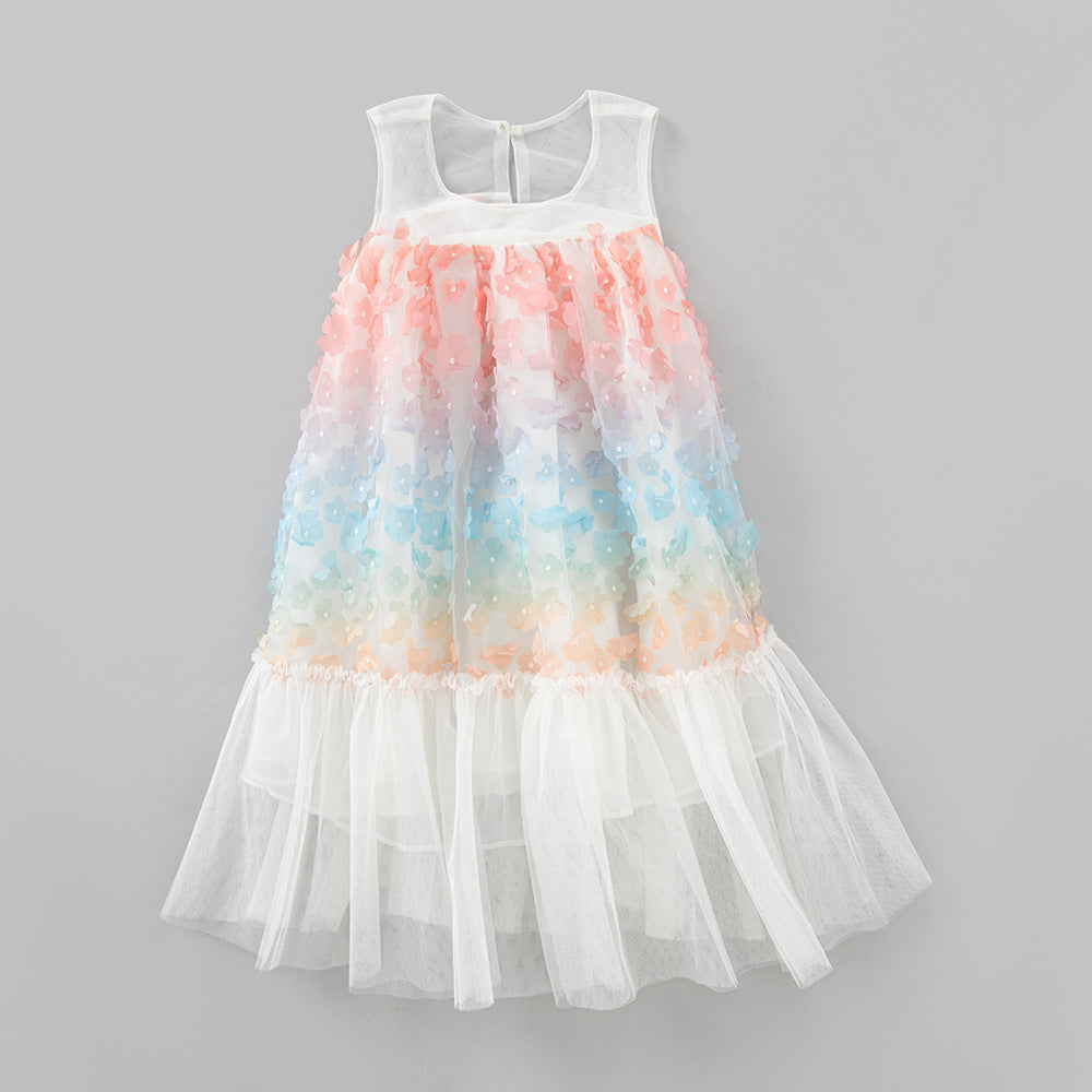 Baby Girl Colorful Lace Pattern Patchwork Design Sleeveless Vest Dress - MyKids-USA™