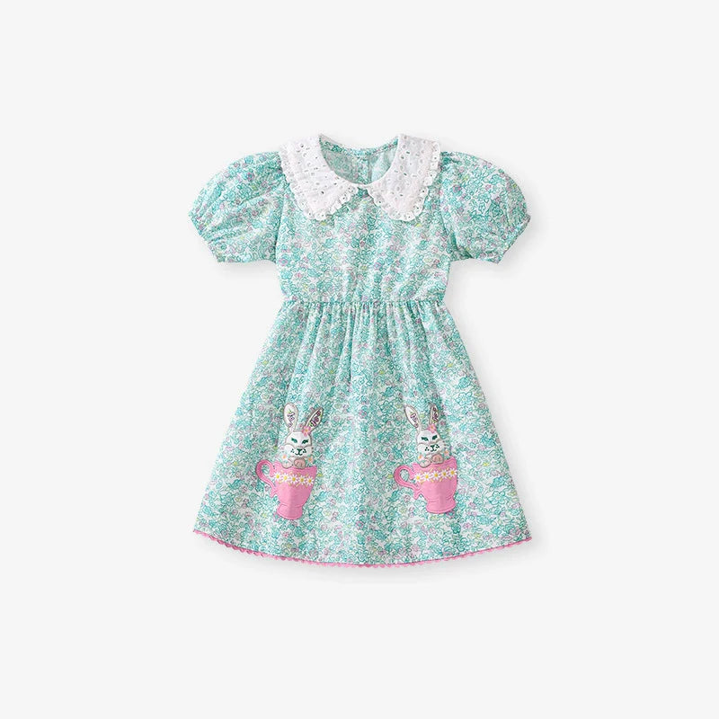 Summer Arrival Animals Cartoon Pattern Short Sleeves Floral Dress for Stylish Girls - MyKids-USA™
