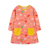 Cozy Long Sleeve Knit Dress: Cotton Patchwork With Pocket For Girls – Cartoon Round Neck Princess Dress - MyKids-USA™