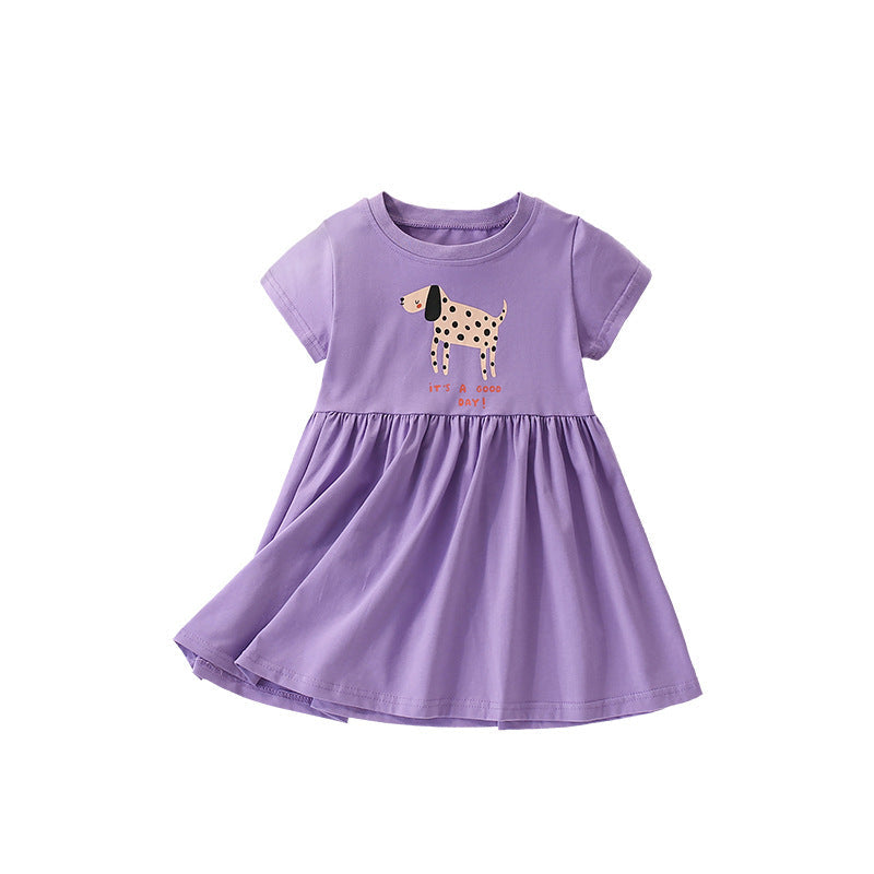 Summer Arrival Animals Cartoon Pattern Short Sleeves Dress for Stylish Girls - MyKids-USA™