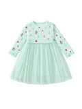Arrival Autumn Girls Cartoon Christmas Print Crew Neck Long Sleeves Tulle Patchwork Princess Dress - MyKids-USA™