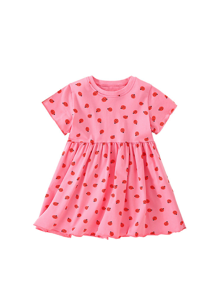 Summer New Arrival Baby Kids Girls Short Sleeves Ladybird Print Pink Dress - MyKids-USA™