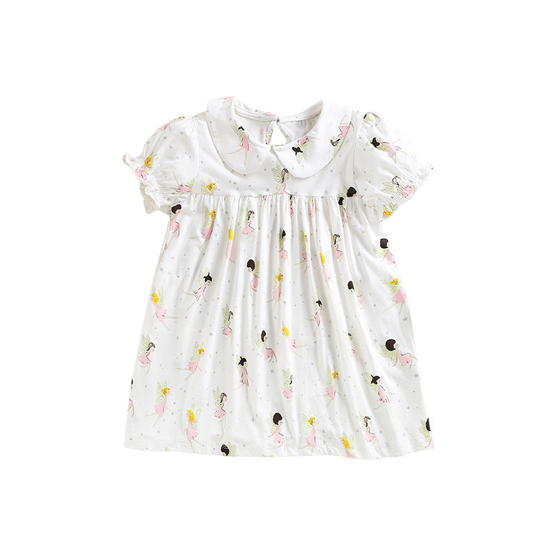 Baby Girl Cartoon Print Pattern Doll Neck Princess Dress - MyKids-USA™