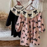 Arrival Autumn Girls Butterfly-bows Pattern Long Sleeves Dress with Embroidery Collar - MyKids-USA™